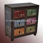 SJ-VS2123 Shabby chic leather 6-drawer cabinet