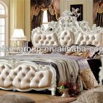 Luxury European Style Double Bed in Pearly Paint White Roses