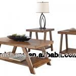 Transitional 3-pack occasional tables with bottom shelf in oak finish