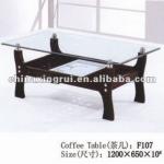 F-107,transparent and brown rectangle cafe table (with temperet glass,stainless steel tubes)