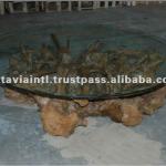 Rustic Wooden Root and Glass Top Coffee Table