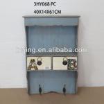 Blue Shabby Chic Wooden Storage Cabinet With Hooks
