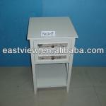 13EV2019 MDF vintage white table chest of two drawers with the circular metal handle.