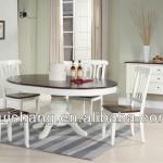 48 inch round wooden dining table with 18 inch leaf and 4 wooden dining chairs in two tone finishes RS-1261