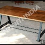 ANTIQUE SQUARE STYLE VINTAGE INDUSTRIAL METAL DINING TABLE,WOODEN TOP, FOLDING MVIND_084