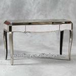 Antiqued Glass Console Table with pewter Edging Assembled