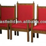Church carved pulpit high back platform chair,with red fabric covered seat & back cusion,solid wood church pulpit chair