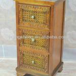 European style hardwood and natural rattan 3-drawer bedside cabinet table