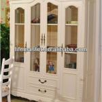 French antique 4-door wooden bookcase with drawers
