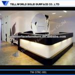 L Shape LED lighting decoration black artificial marble office reception counter Salon reception desk TW-STRC-001