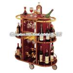 luxury Oval Solid Wood 3-tier Dull Red Mobile bar cabinet home bar furniture wine holder C-11