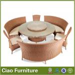 Modern rattan round cectional glass top dining table and chairs LS-170 LS-170