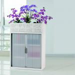 Office metal tambour cabinet with planter box