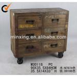 Shabby chic distressed wooden cabinet with metal wheels-M30118