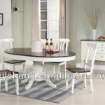 48 inch round wooden dining table with 18 inch leaf and 4 wooden dining chairs in two tone finishes-RS-1261