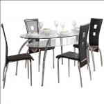 Carvelle 4 Seater Dining Set A stunning contemporary dining set, consisting of an oval table with a glass tabletop and four chai