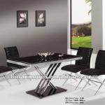 modern new design long tempered glass top and metal frame dining tables and chairs,dining room sets