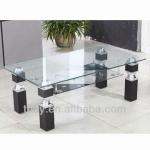 end Table, made of clear tempered glass, painting flower, 2-tire shelf and aluminum alloy legs