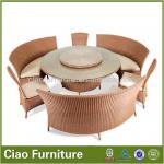 Modern rattan round cectional glass top dining table and chairs LS-170