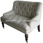 Woden Fabric Loveseat with Button and Wheel Legs