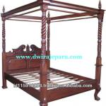 Classic Furniture Mahogany Four Poster Canopy Bed - Antique Reproduction Mahogany Indonesia-Mahogany Four Poster Canopy Bed  001