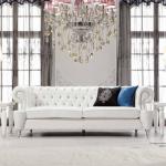 PLS516W luxury perl white genuine leather sofa set,classic chesterfield crystal studded living room sitting room sofa set