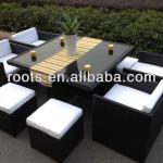 9pc Rattan Outdoor Furniture Wicker Dining Table Set Grey Cushion 8 Seat BLACK