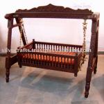 Carved teak wood baby swing cradle bed