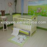 High quality PU painting wood and MDF green yellow multifunctional baby crib bed-B31