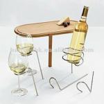 Stick Wood Table with Wine Bottle and Glass Holders