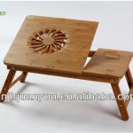 Adjustable and multi-function bamboo laptop table with fan