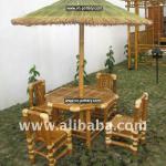 Hexagon bamboo table with 1 seagrass umbrella, 4 chairs (sofa, bed, dining sets, furniture, bar, gazebo, stools, arm, lounge)-GB-12012