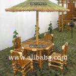 Hexagon bamboo table with 1 seagrass umbrella, 4 chairs (sofa, bed, dining sets, furniture, bar, gazebo, stools, arm, lounge)