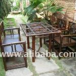 Rectang bamboo table with 2 arm chair, two seater chair (sofa, bed, dining sets, furniture, bar, gazebo, stools, arm, lounge)