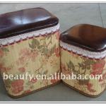 living room floral printing bamboo storage stool ottoman