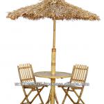 BFS-13015 - Bamboo furniture - Bamboo Bar with Thatched Roof and Two Bar Stools Set