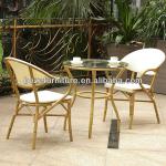 Outdoor furniture Aluminum frame bamboo like coffee dining set/Garden furniture texilene coffee set