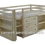 wooden loft bed with chest of drawer