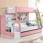 Children bedroom pink bunk bed with stairs|cabinet|wardrobe