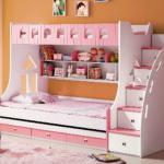 kids bedroom furniture pink color bunk beds for girls 859#