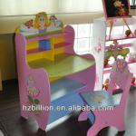 kids study table and chair wooden furniture in pink