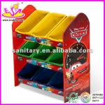 children wooden toy storage with 9 pcs plastic bins,W08C002