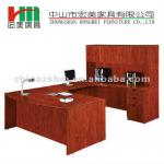 Executive Laminate L Shape Office Desk with Hutch, credenza and file cabinet