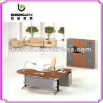 P shape antique wood office desk furniture with steel legs LS-014
