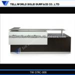 2013 New design white and black L Shape artificial marble hotel reception counter design-TW-STRC-008