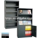 black metal office storage cabinet with open shelves