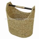 Magazine basket with wood handle Water hyacinth weave Natural-M-4756