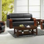 wood armrest office leather sofa set