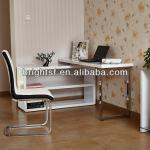 2013 new design modern 360 degree rotatable MDF high gloss white computer desks with shelf for sale