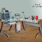 [HOT][office table manufacturer]newest fashionable design glass and steel office table,L shape office table 3801